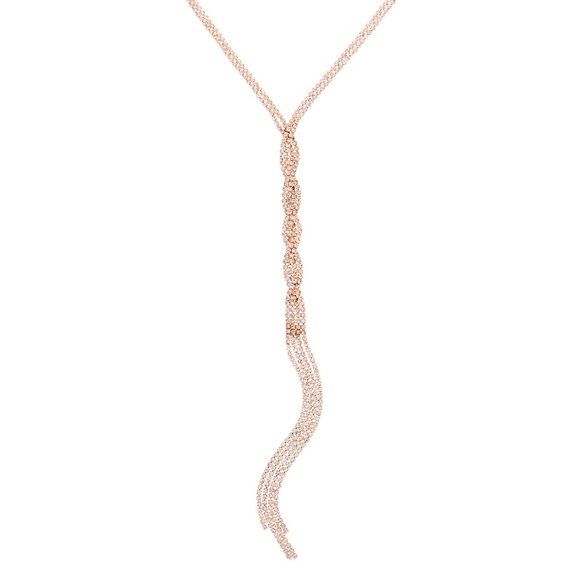 Icing Jewelry - NEW ROSE GOLD RHINESTONE BRAIDED TWIST Y-NECK PENDANT LONG NECKLACE